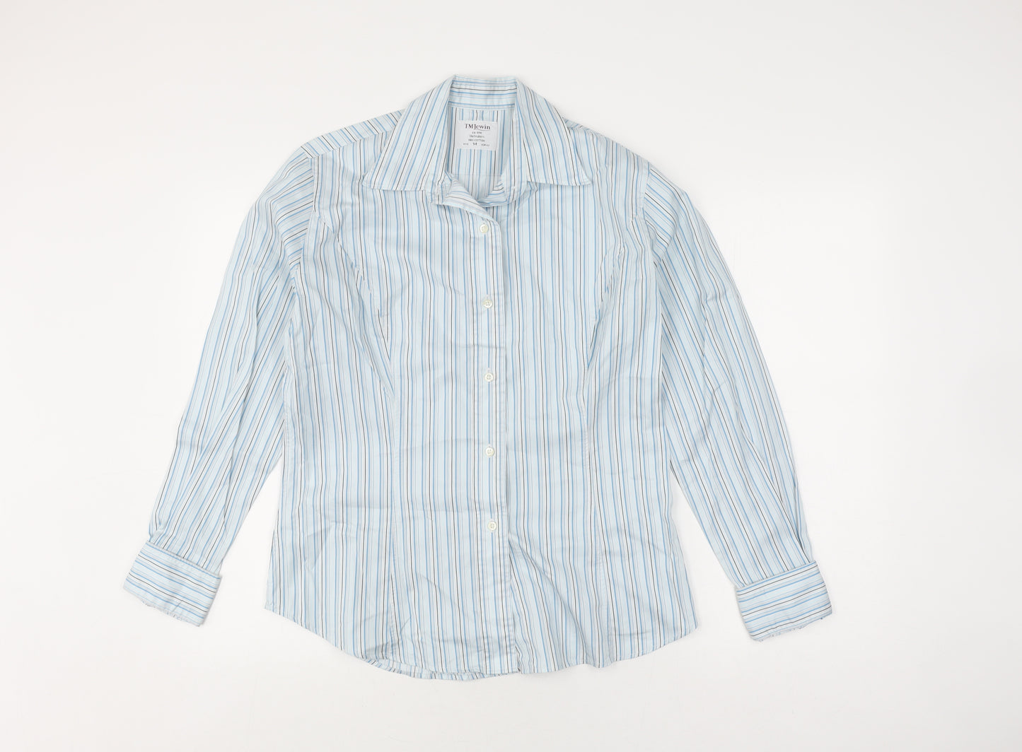 TM Lewin Women's Blue Striped Button-Up, Size 14, Long Sleeve