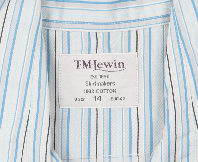 TM Lewin Women's Blue Striped Button-Up, Size 14, Long Sleeve