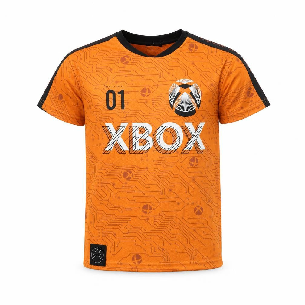Front view of XBOX boys’ orange graphic t-shirt, 10 years, game theme