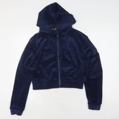 QED London Women's Blue Velvet Full Zip Hoodie L