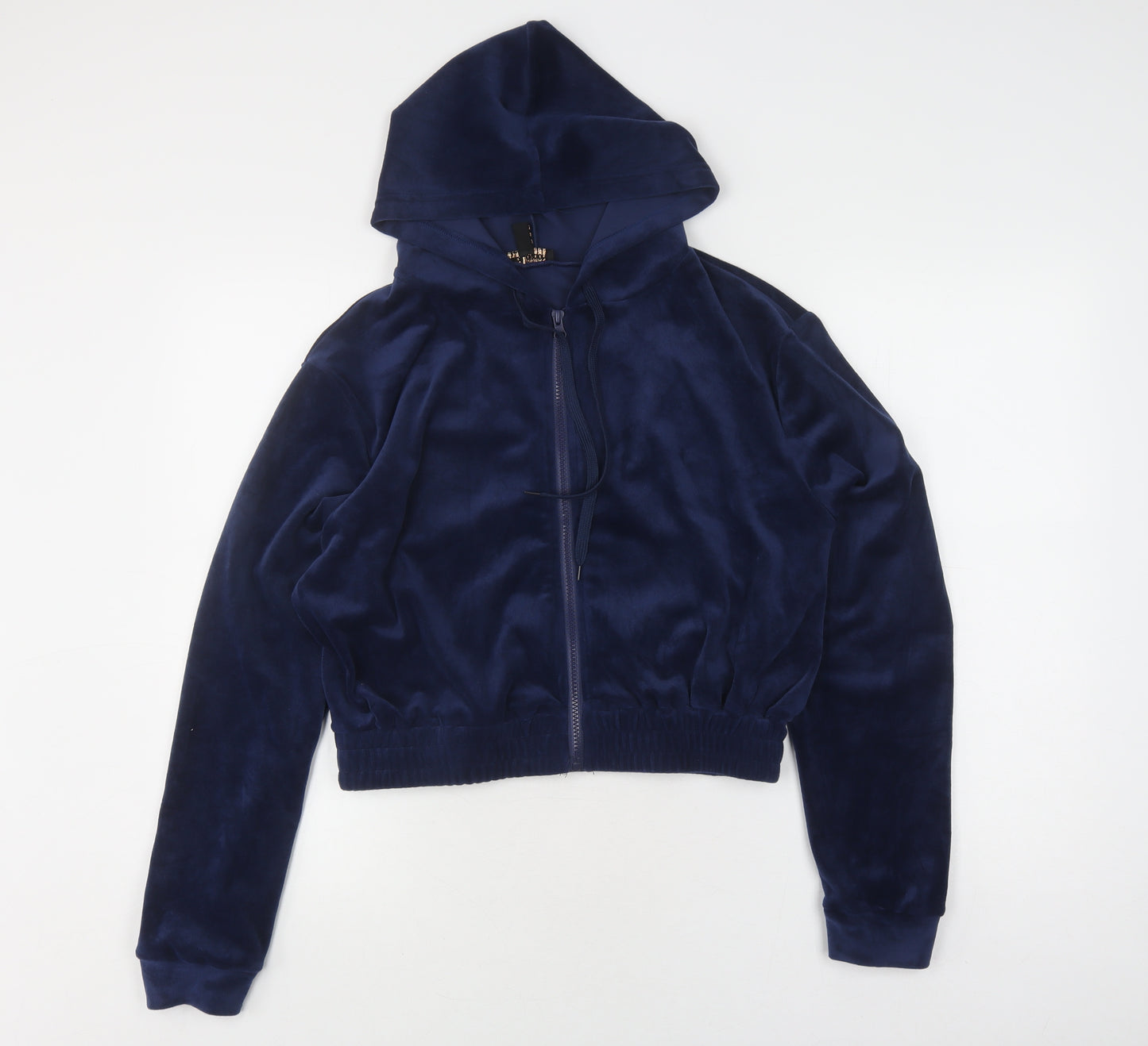 QED London Women's Blue Velvet Full Zip Hoodie L