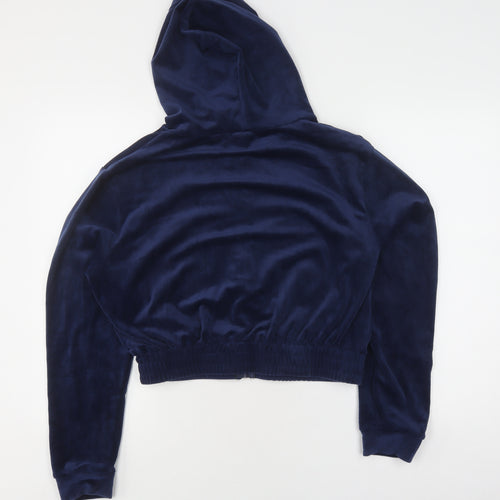 QED London Women's Blue Velvet Full Zip Hoodie L