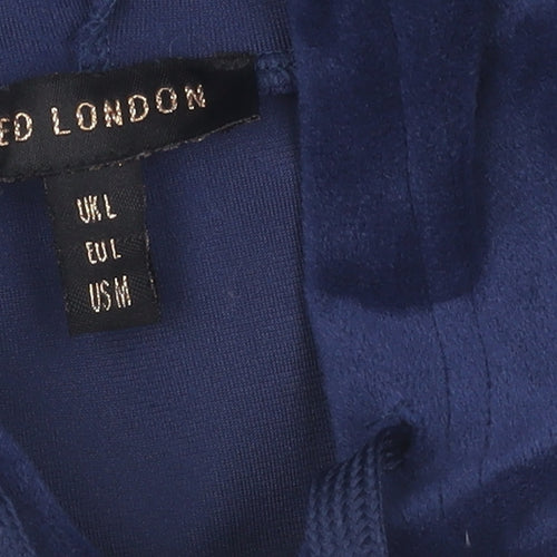 QED London Women's Blue Velvet Full Zip Hoodie L
