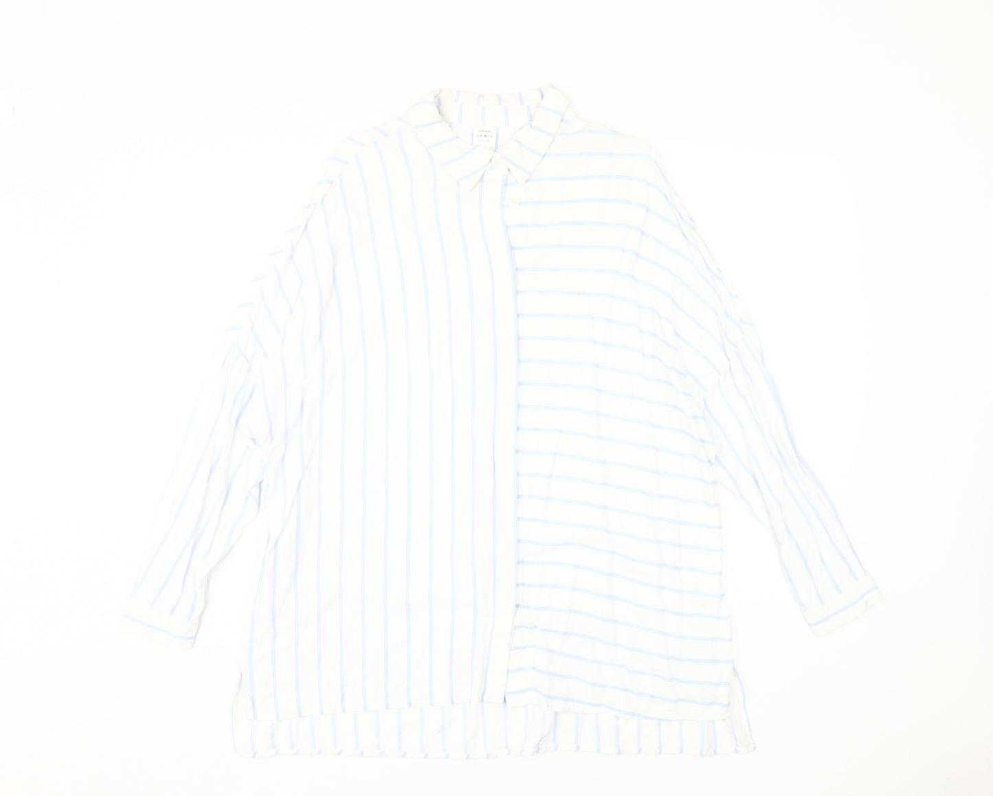 John Lewis Women's White Striped Button-Up Shirt, Size 12