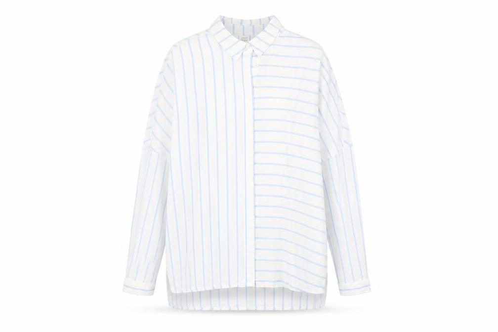 Front view of John Lewis Women's White Striped Button-Up Shirt, size 12