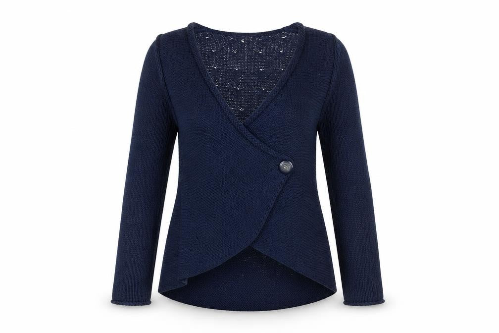 Front view of Per Una Women's Blue Wrap Knit Wool Blend Jumper M