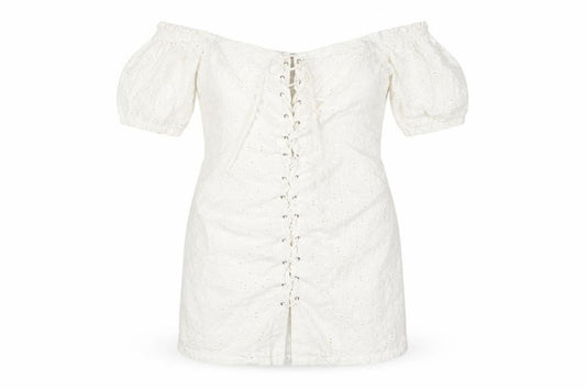 Front view of ASOS Women's Ivory Off-Shoulder Bodycon Dress, size 12