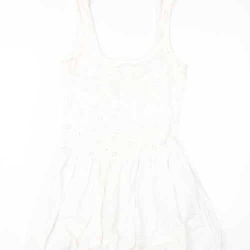 Zara Women's White Cotton Fit & Flare Dress M