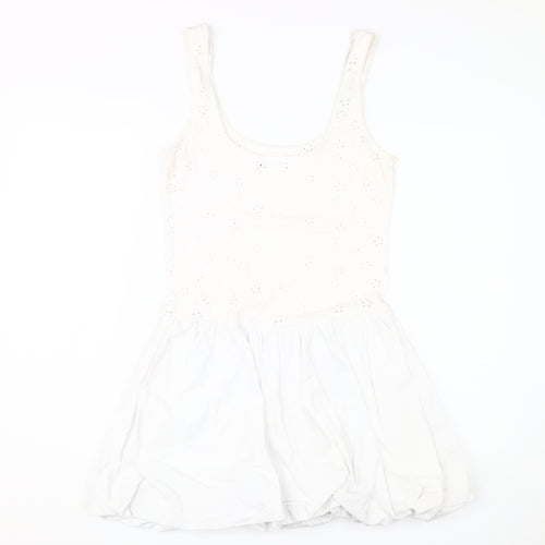 Zara Women's White Cotton Fit & Flare Dress M