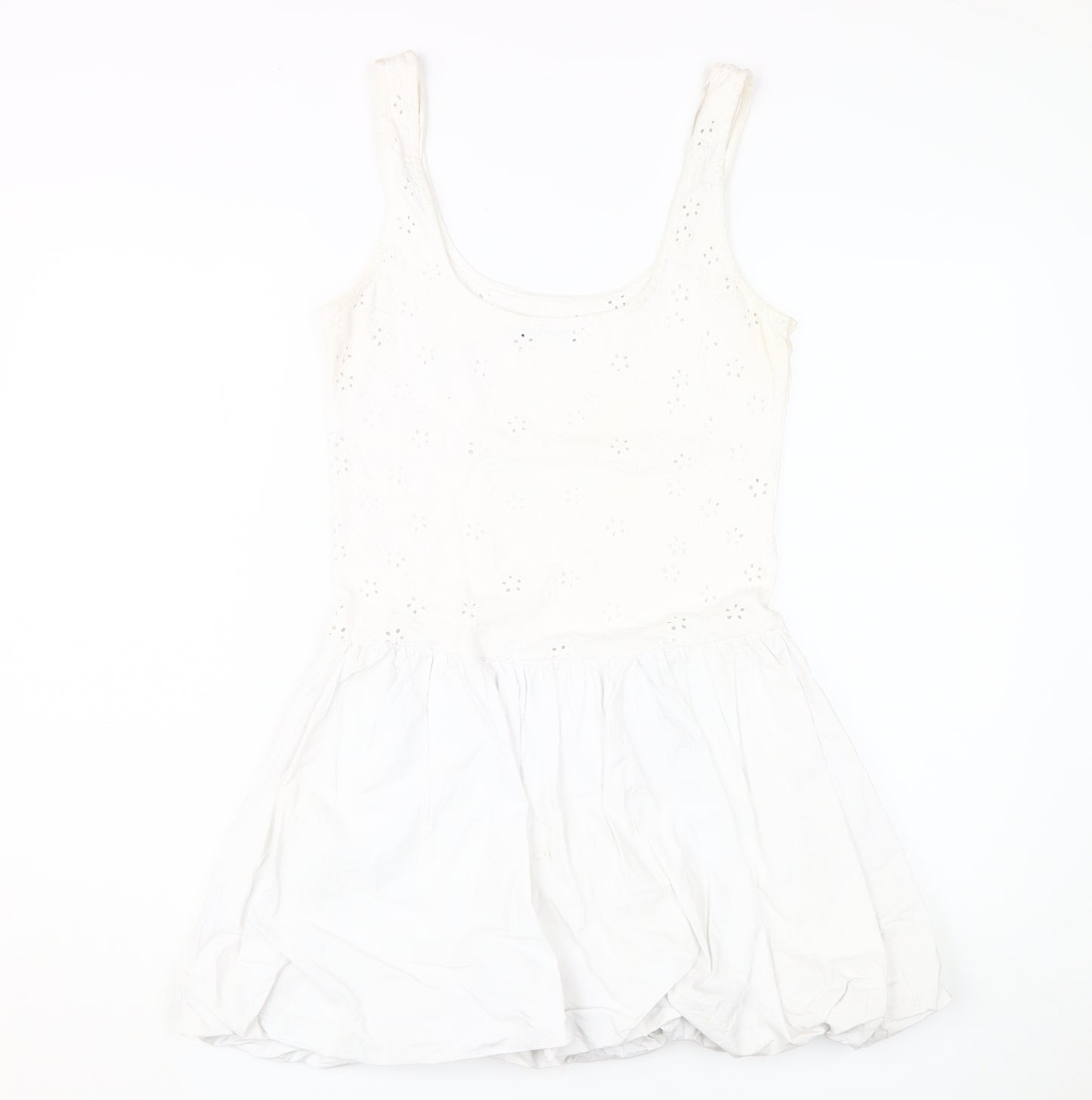 Zara Women's White Cotton Fit & Flare Dress M