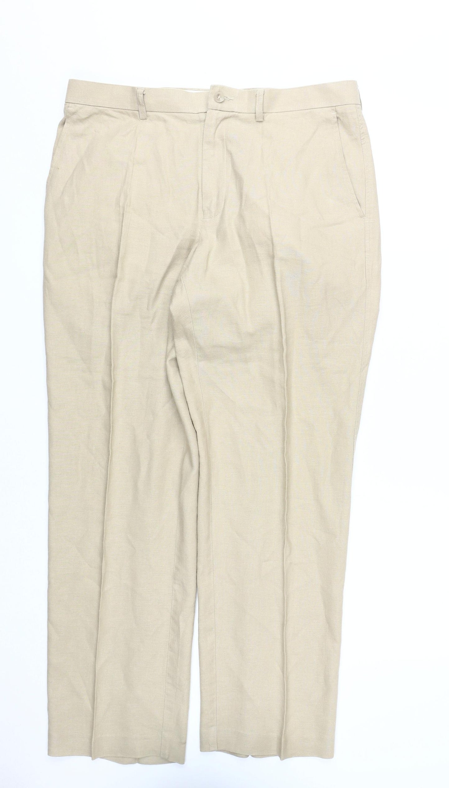 Marks and Spencer Men's Beige Trousers, Size 34, Regular Fit