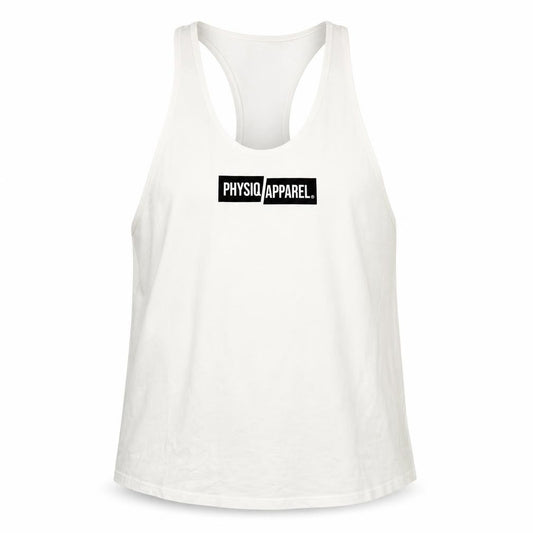 Front view of PHYSIQ APPAREL Men's White 2XL Tank Top for Gym