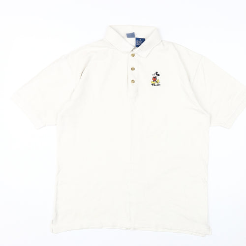 Disney Men's White S Polo Shirt - Mickey Mouse Graphic
