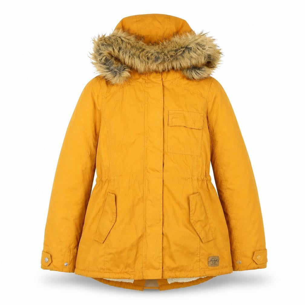 Front view of SoulCal Women's Yellow Parka Jacket, size 10
