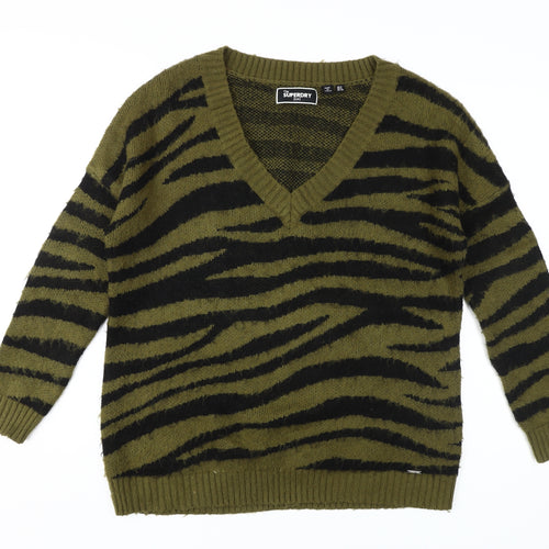 Superdry Women's Green Animal Print Pullover Jumper