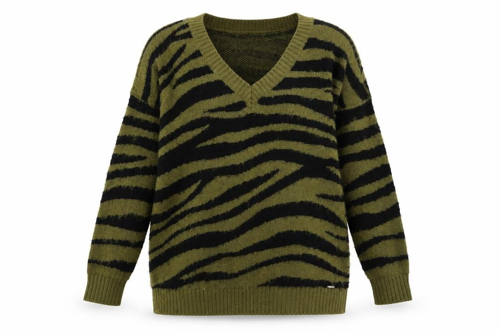 Front view of Superdry Women's Green Animal Print jumper