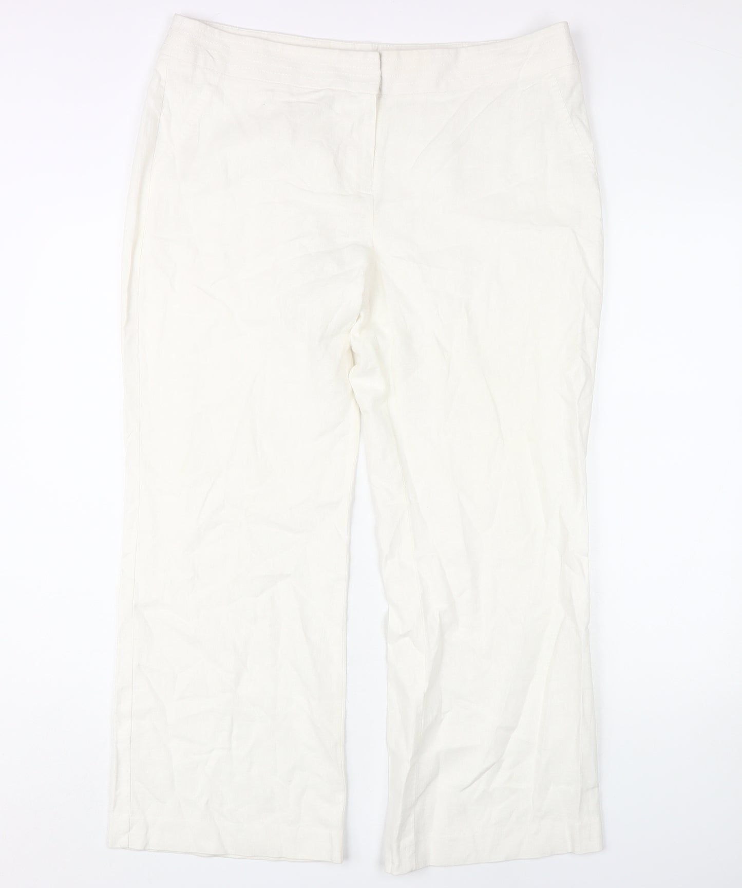 Marks and Spencer Women White Trousers, Size 18, Linen Blend