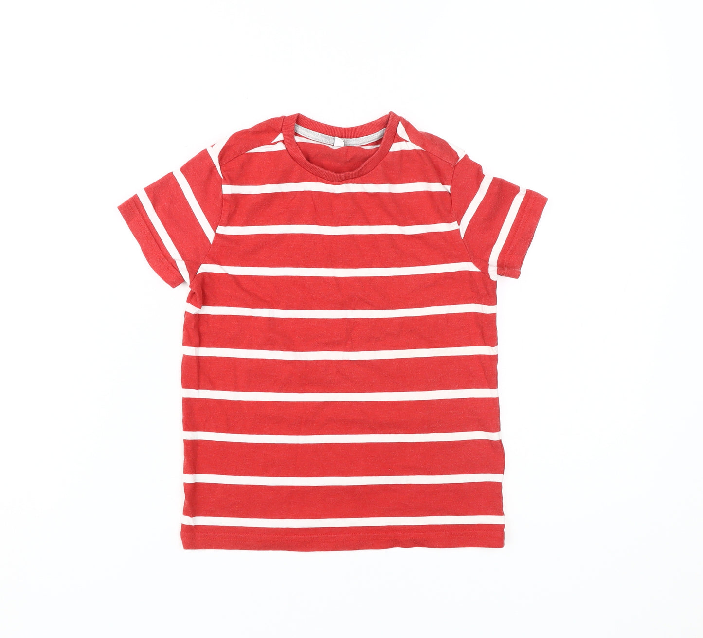 Marks and Spencer Boys Red Striped T-Shirt, 6-7 Years, Cotton Blend