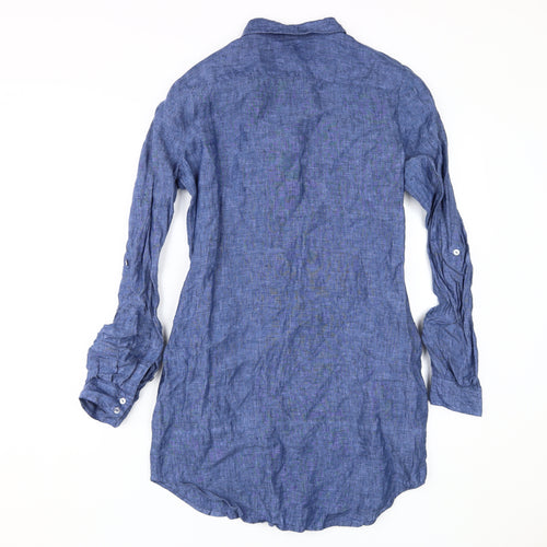 Paul Costelloe Women's Blue Linen Button-Up Shirt Size 12