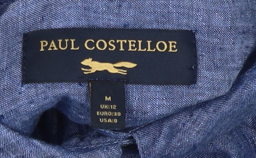Paul Costelloe Women's Blue Linen Button-Up Shirt Size 12