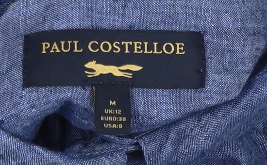 Paul Costelloe Women's Blue Linen Button-Up Shirt Size 12