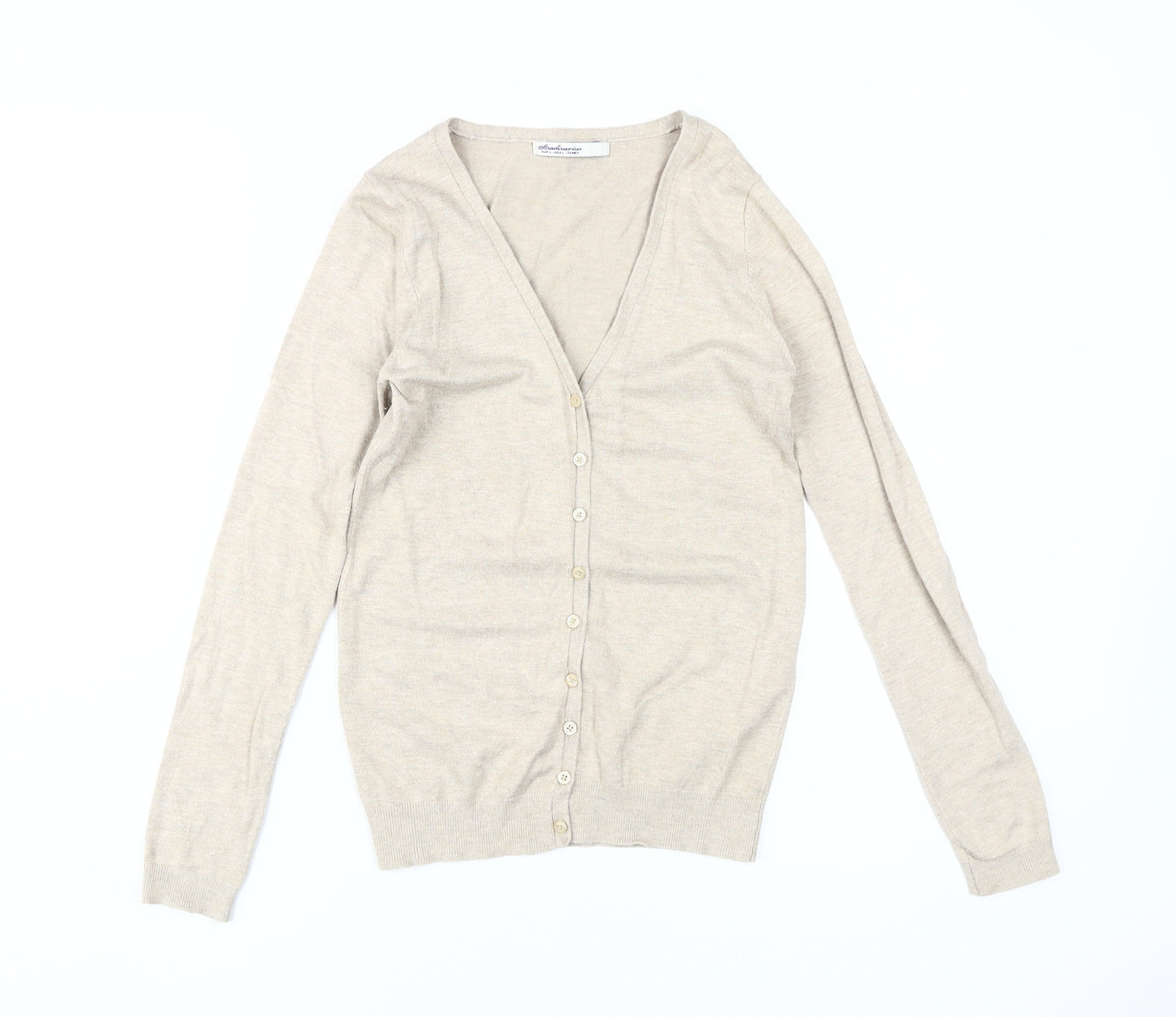 Stradivarius Beige V-Neck Cardigan Women L