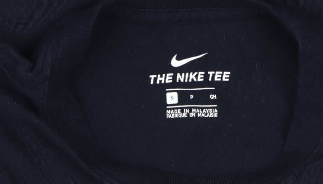 Nike Men's Blue T-Shirt, S, Crew Neck, Logo Accent Casual Top