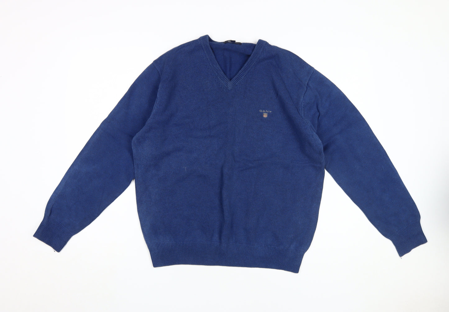 GANT Men's Blue V-Neck Cotton Pullover Jumper