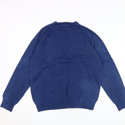 GANT Men's Blue V-Neck Cotton Pullover Jumper