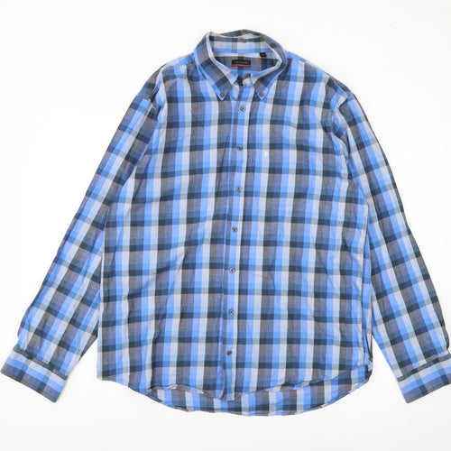 Pierre Cardin Men's Blue Plaid Button-Up Shirt M