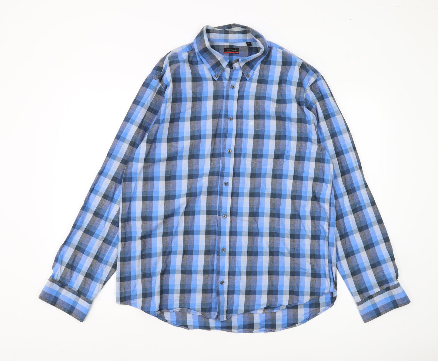 Pierre Cardin Men's Blue Plaid Button-Up Shirt M