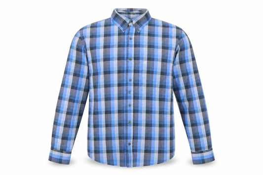 Front view of Pierre Cardin Men's Blue Plaid Button-Up Shirt M