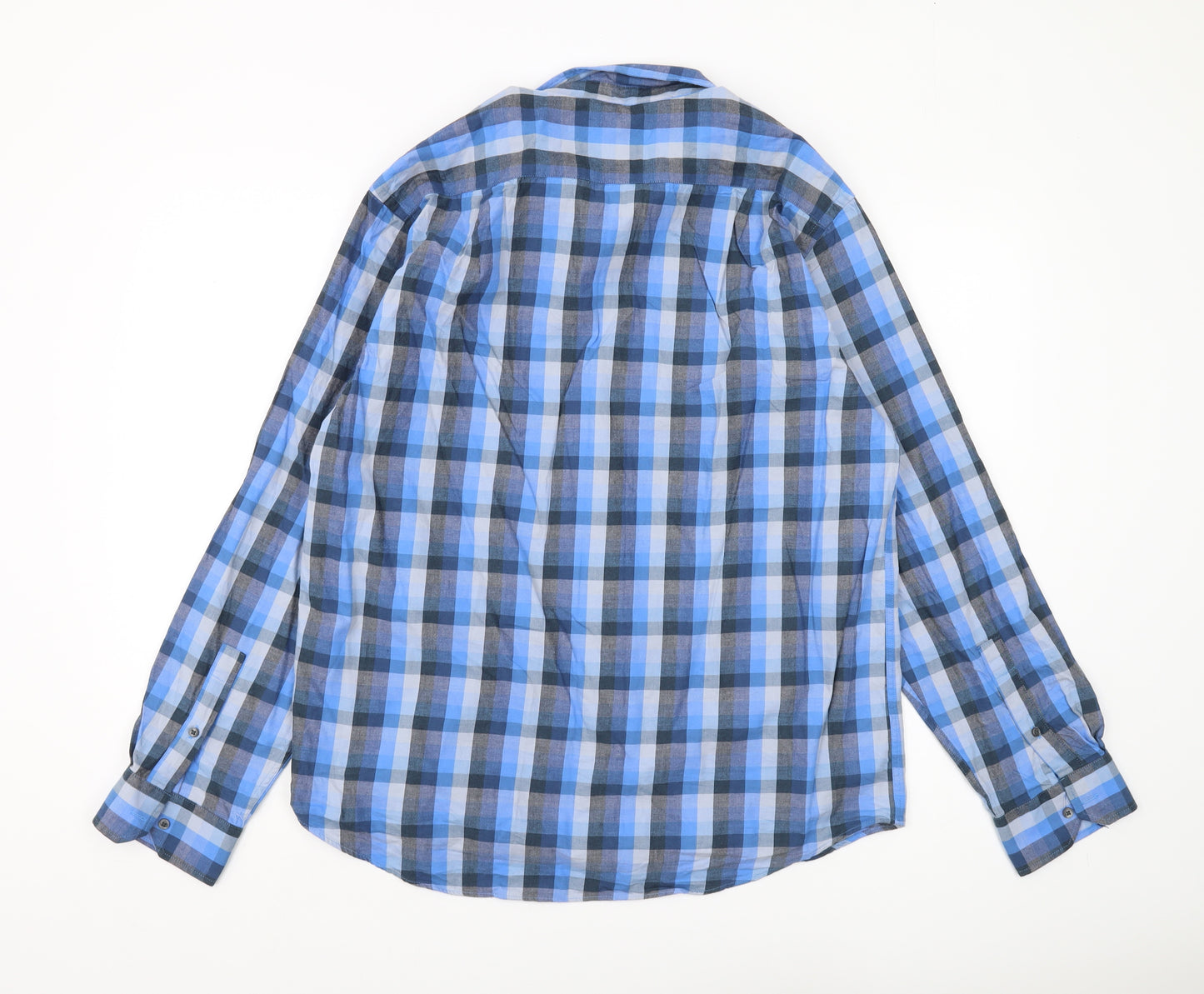 Pierre Cardin Men's Blue Plaid Button-Up Shirt M