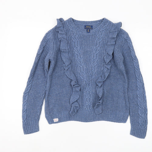Polo Ralph Lauren Girls Blue Cable Knit Pullover Jumper Size 16