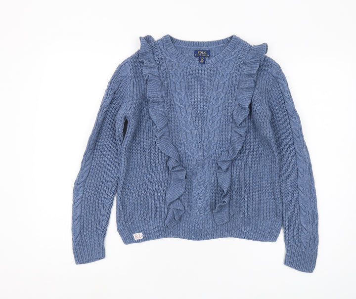Polo Ralph Lauren Girls Blue Cable Knit Pullover Jumper Size 16