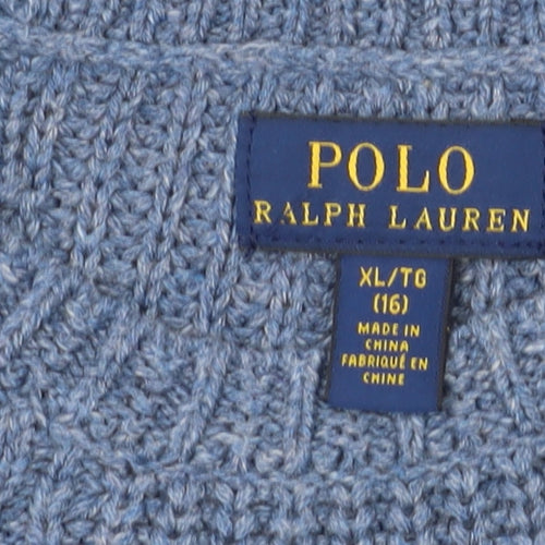 Polo Ralph Lauren Girls Blue Cable Knit Pullover Jumper Size 16