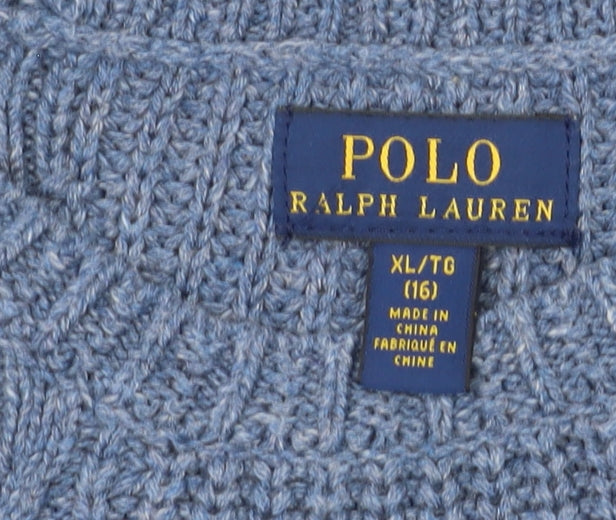Polo Ralph Lauren Girls Blue Cable Knit Pullover Jumper Size 16