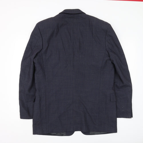 Jaeger Men's Blue Check Classic Tweed Blazer 52L
