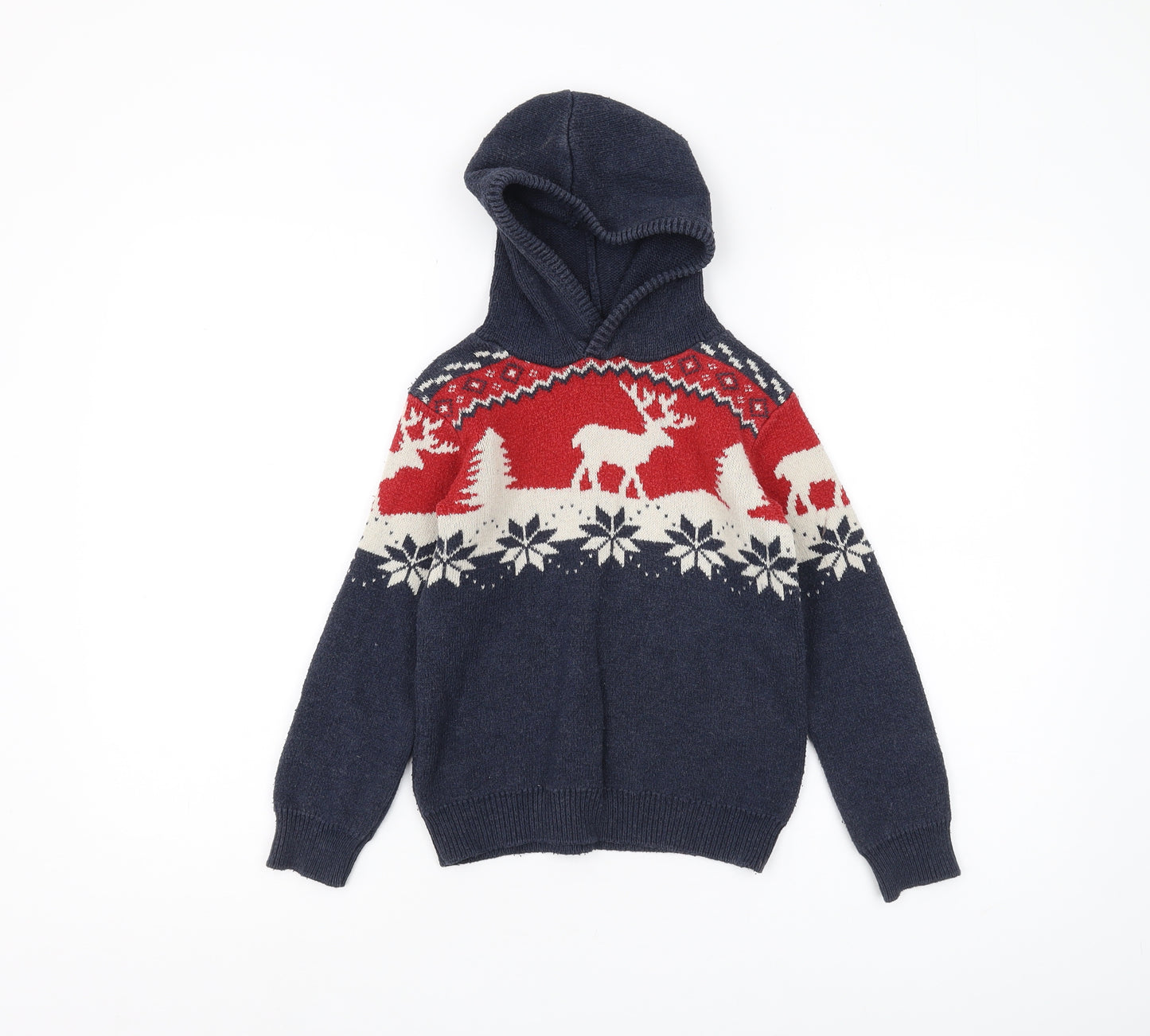 FatFace Boys Blue Christmas Jumper 6-7 Years Hooded Winter