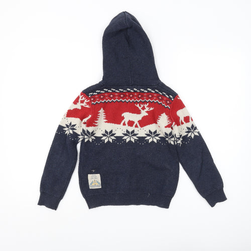 FatFace Boys Blue Christmas Jumper 6-7 Years Hooded Winter
