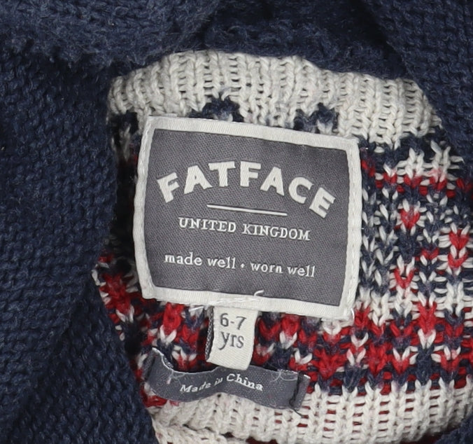 FatFace Boys Blue Christmas Jumper 6-7 Years Hooded Winter