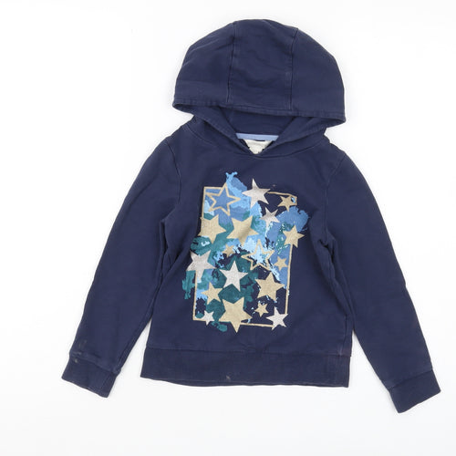 Monsoon Boys Blue Pullover Hoodie, Stars, 5-6 Years, Glitter Accents