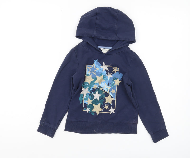 Monsoon Boys Blue Pullover Hoodie, Stars, 5-6 Years, Glitter Accents