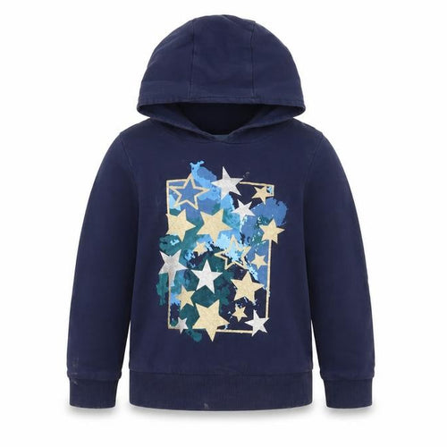 Monsoon Boys Blue Pullover Hoodie, Stars, 5-6 Years, Glitter Accents