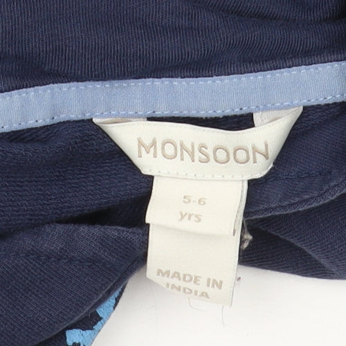 Monsoon Boys Blue Pullover Hoodie, Stars, 5-6 Years, Glitter Accents