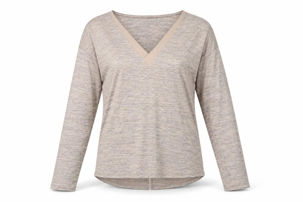 Front view of Next Women's Beige V-Neck Blouse in, size 10
