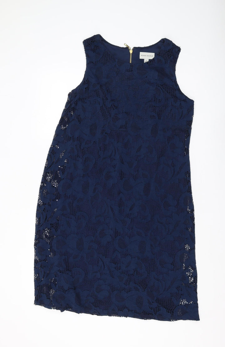 Ronni Nicole Women's Blue Lace Sheath Dress Size 16