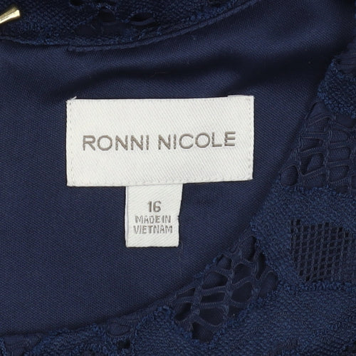 Ronni Nicole Women's Blue Lace Sheath Dress Size 16