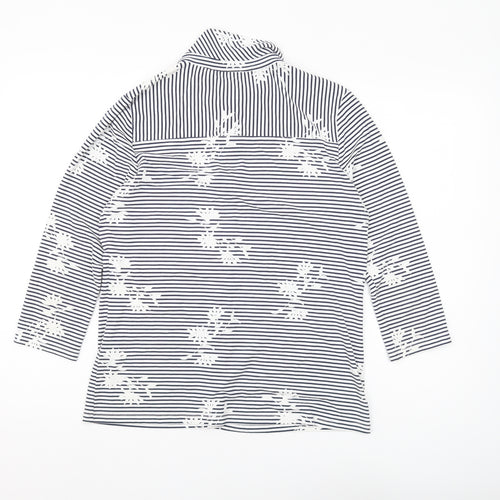 WoolOvers Women's Blue Striped Blouse, S, 3/4 Sleeve