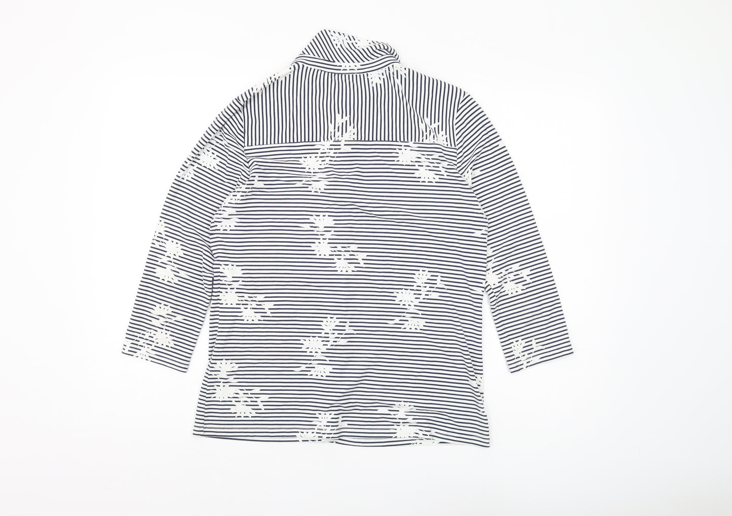 WoolOvers Women's Blue Striped Blouse, S, 3/4 Sleeve